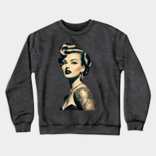 Vintage 1950s Pin Up Girl with Tattoos Crewneck Sweatshirt